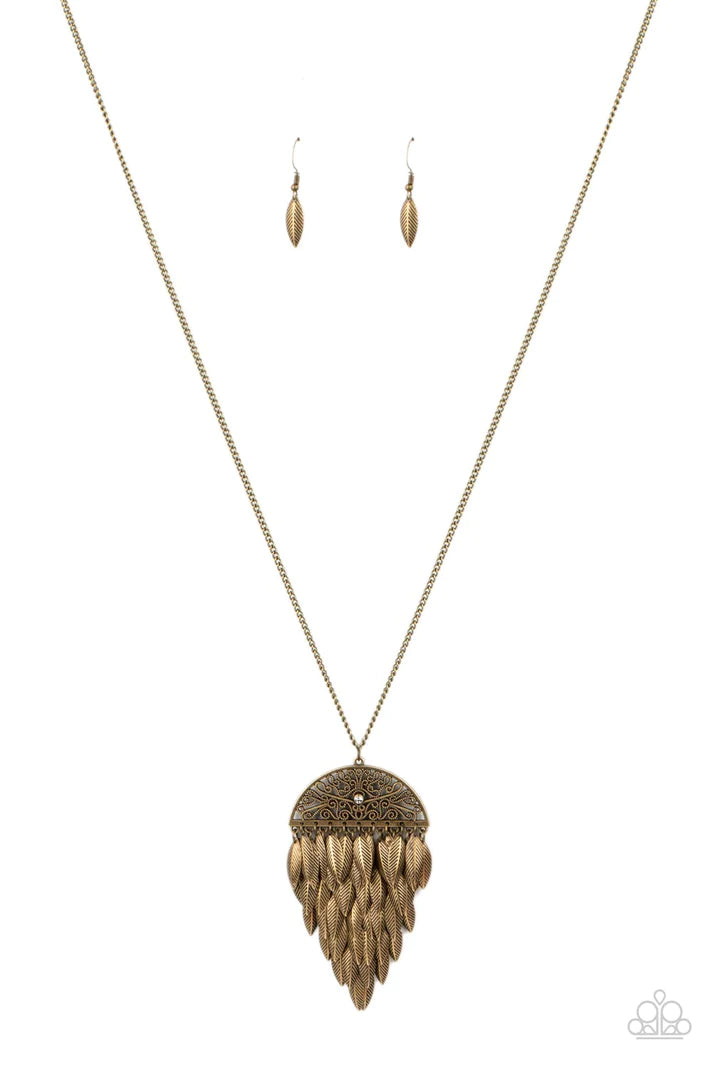 Brass feather sale necklace paparazzi