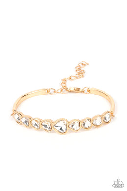 Lusty Luster Gold Rhinestone Heart Bracelet Paparazzi Accessories