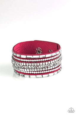 Rebel In Rhinestones Pink Rhinestone Leather Wrap Bracelet Paparazzi Accessories