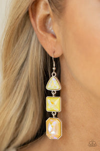 fishhook,iridescent,rhinestones,yellow,Cosmic Culture Yellow Iridescent Rhinestone Earring