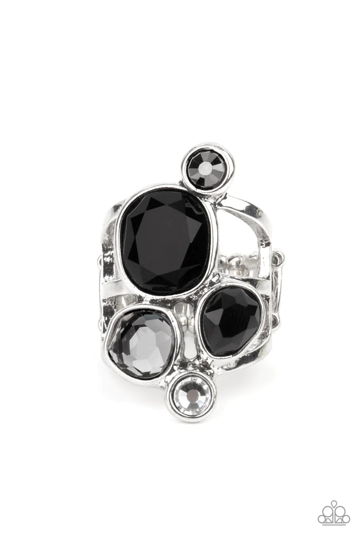 Demandingly Duchess Black Rhinestone Ring