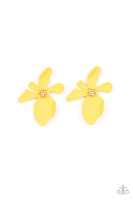 Hawaiian Heiress Yellow Floral Post Earring Paparazzi Accessories