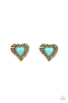 Rustic Romance Brass Turquoise Stone Heart Earrings Paparazzi Accessories