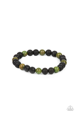 Molten Mogul Green Lava Bead Stretchy Bracelet Paparazzi Accessories