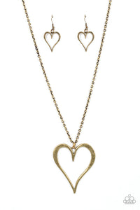 brass,hearts,long necklace,Hopelessly In Love Brass Heart Necklace