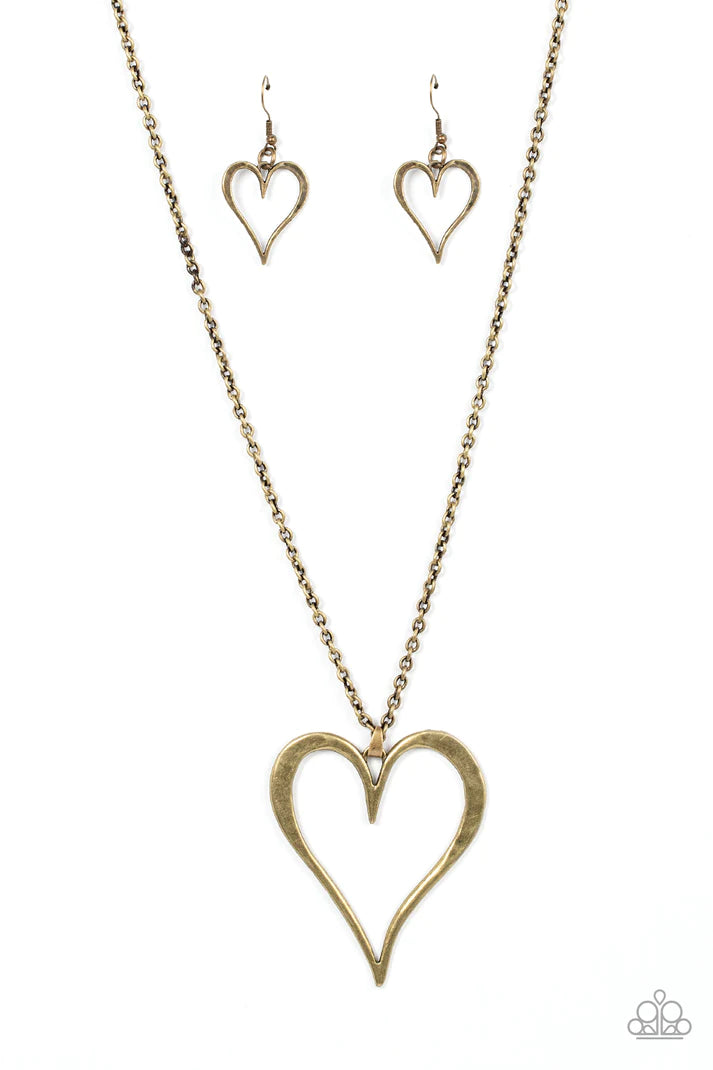 Hopelessly In Love Brass Heart Necklace Paparazzi Accessories