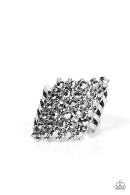 Slanted Smolder Silver Hematite Rhinestone Ring Paparazzi Accessories