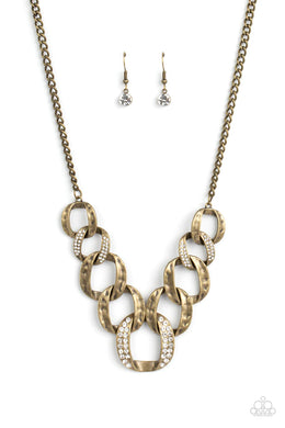 Bombshell Bling Brass Rhinestone Necklace Paparazzi Accessories