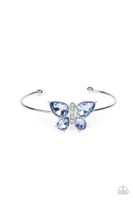 Butterfly Beatitude Blue Rhinestone Butterfly Cuff Bracelet Paparazzi Accessories