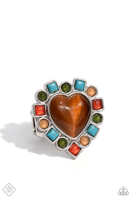 Desertscape Decadence Brown Cat's Eye Heart Ring Paparazzi Accessories