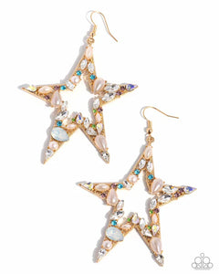 fishhook,gold,life of the party,multi,pearls,rhinestones,stars,Variegated Value Multi Earrings