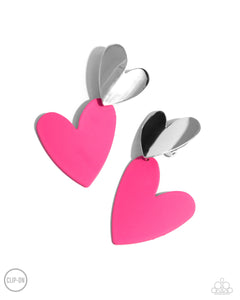 clip-on,hearts,pink,Romantic Occasion - Pink Heart Clip-On Earrings