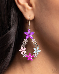 fishhook,floral,multi,pink,rhinestones,FAIRY Beautiful - Pink Rhinestone Floral Earrings