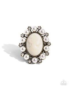 brass,Wide Back,Vintage Glam - Brass Cameo Ring