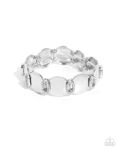 rhinestones,stretchy,white,Shimmery Sneak Peek - White Stretchy Bracelet