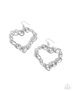 fishhook,hearts,rhinestones,white,Heart Hierarchy - White Rhinestone Heart Earrings