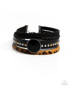 animal print,black,lobster claw clasp,Fair LEATHER - Black Bracelet