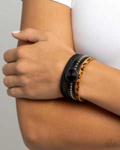 animal print,black,lobster claw clasp,Fair LEATHER - Black Bracelet