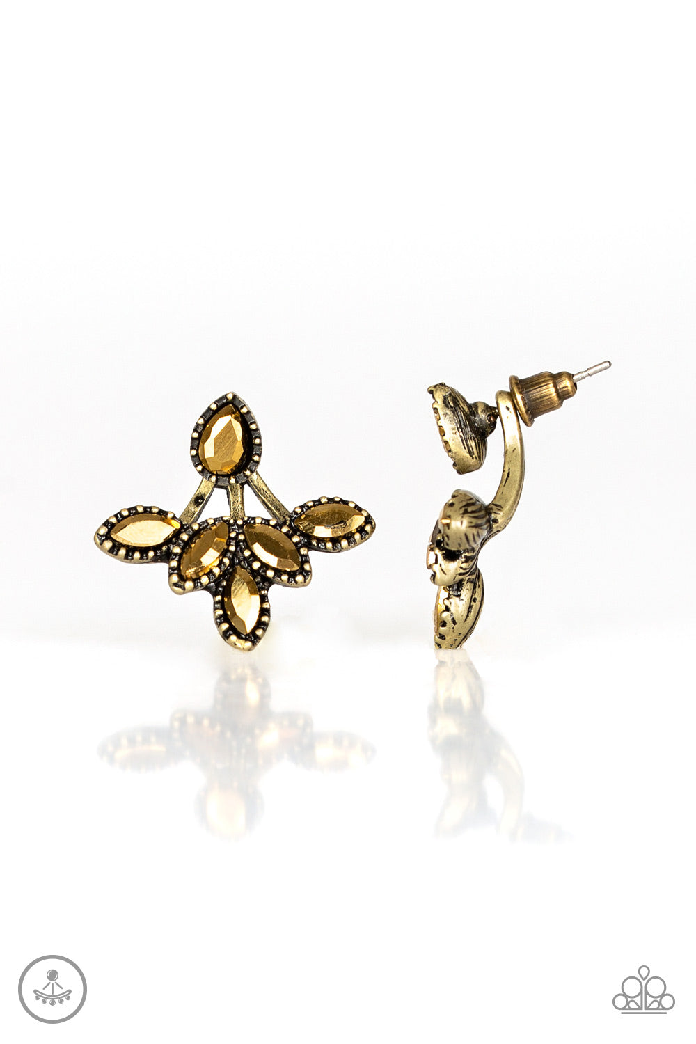 A Force To BEAM Reckoned With - Brass Rhinestone Jacket Earrings Paparazzi Accessories