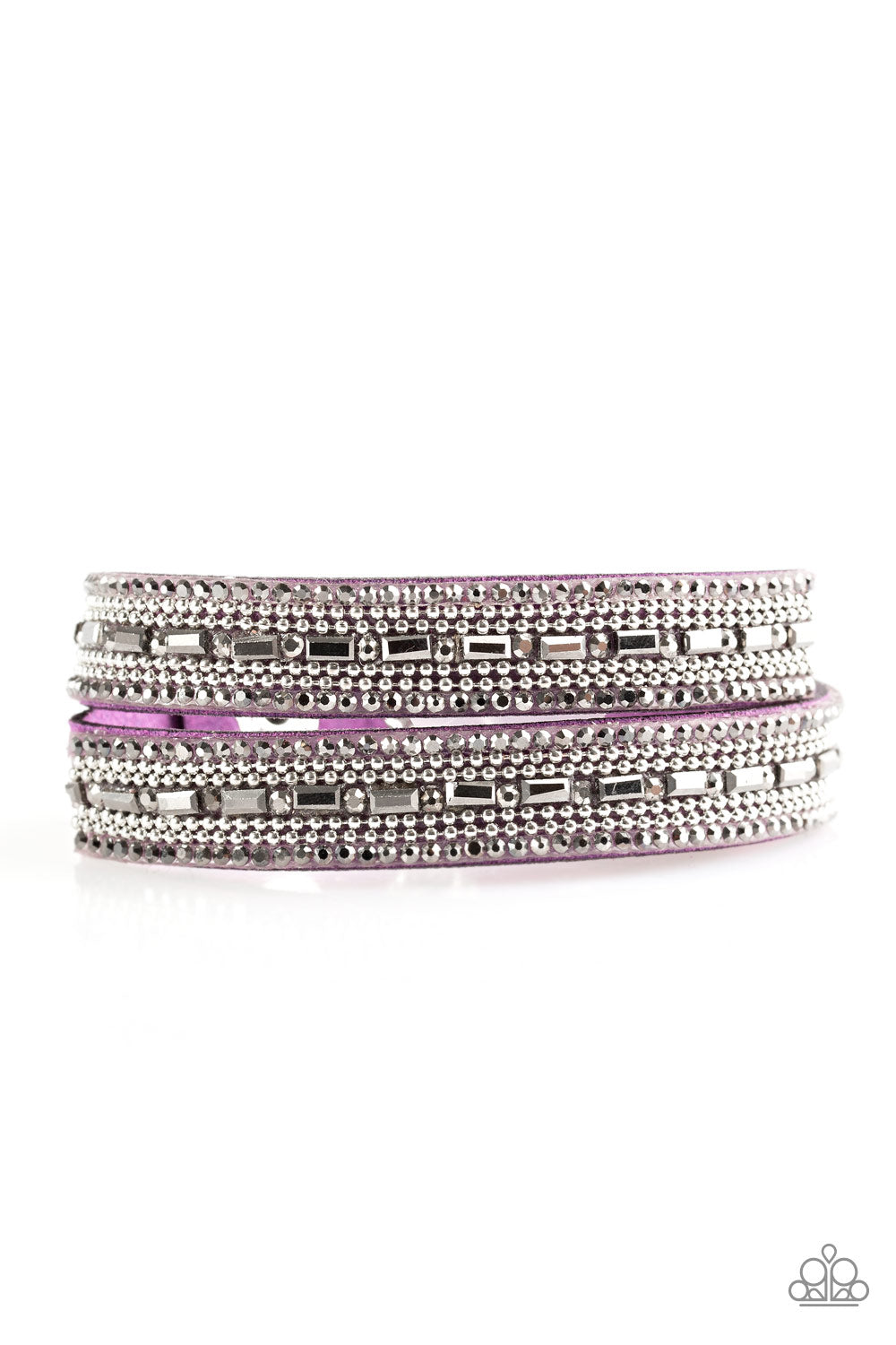 Shimmer and Sass - Purple Leather Rhinestone Wrap Bracelet Paparazzi Accessories