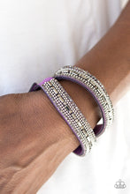 Load image into Gallery viewer, Shimmer and Sass - Purple Leather Rhinestone Wrap Bracelet Paparazzi Accessories