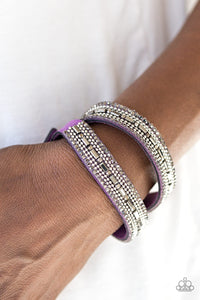 double wrap,leather,purple,rhinestones,snap,wrap,Shimmer and Sass - Purple Leather Rhinestone Wrap Bracelet