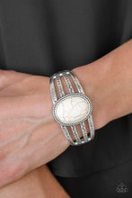 Load image into Gallery viewer, Desert Glyphs White Hinge Bracelet Paparazzi Accessories