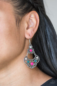 fishhook,green,pink,rhinestones,Garden State Glow Multi Earring