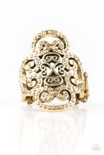 Load image into Gallery viewer, Regal Regalia - Brass Rhinestone Ring Paparazzi Accessories