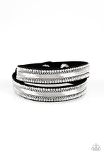 Load image into Gallery viewer, Rocker Rivalry - Black Leather Rhinestone Wrap Bracelet Paparazzi Accessories