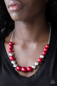 Pearls,red,short necklace,silver,Take Note Red Necklace