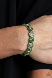 green,rhinestones,silver,stretchy,Take A Moment To Reflect Green Bracelet