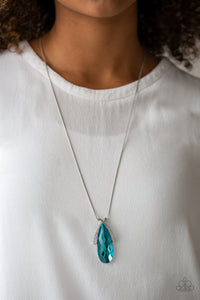 blue,long necklace,rhinestones,silver,Stellar Sophistication Blue Rhinestone Necklace