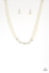 Pearls,rhinestones,short necklace,white,Posh Boss - White Necklace