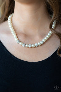 Pearls,rhinestones,short necklace,white,Posh Boss - White Necklace