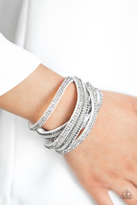 double wrap,leather,rhinestones,snap,white,wrap,Royal Razzle - White Leather Double Wrap Bracelet