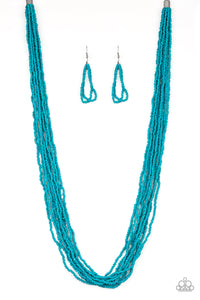 long necklace,seed bead,turquoise,Congo Colada Blue Seed Bead Necklace