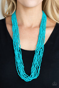 long necklace,seed bead,turquoise,Congo Colada Blue Seed Bead Necklace
