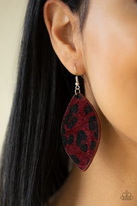 black,cheetah,fishhook,red,GRR-irl Power! Red Earring