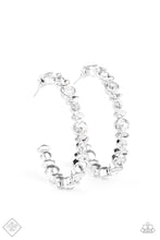 Load image into Gallery viewer, Can I Have Your Attention? White Rhinestone Hoop Earrings Paparazzi Accessories