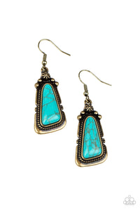 brass,crackle stone,fishhook,turquoise,Sahara Solitude - Brass Stone Earrings