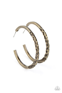 Imprinted Intensity - Brass Hoop Earrings Paparazzi Accessories