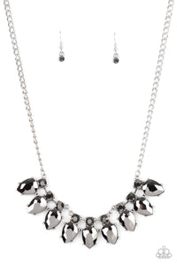 hematite,rhinestones,short necklace,silver,Extra Enticing - Silver Necklace