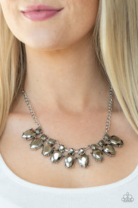 hematite,rhinestones,short necklace,silver,Extra Enticing - Silver Necklace