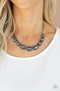 gunmetal,rhinestones,short necklace,Gorgeously Glacial - Black Gunmetal Rhinestone Necklace