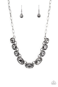 gunmetal,rhinestones,short necklace,Gorgeously Glacial - Black Gunmetal Rhinestone Necklace