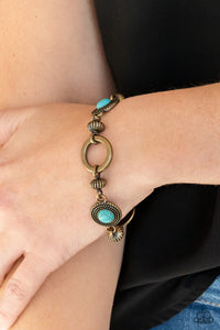 blue,brass,crackle stone,lobster claw clasp,Musical Mountains - Brass Bracelet