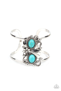 crackle stone,cuff,floral,turquoise,Mojave Flower Girl - Blue Turquoise Stone Cuff Bracelet