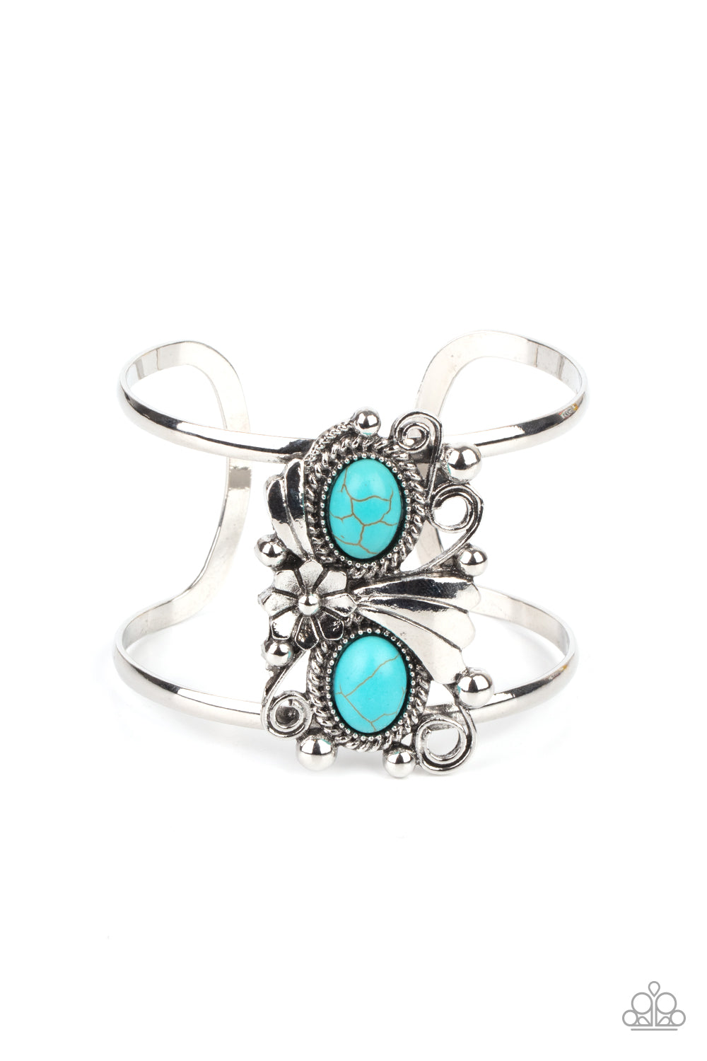 Mojave Flower Girl - Blue Turquoise Stone Cuff Bracelet Paparazzi Accessories