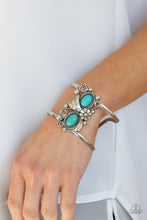 Load image into Gallery viewer, Mojave Flower Girl - Blue Turquoise Stone Cuff Bracelet Paparazzi Accessories